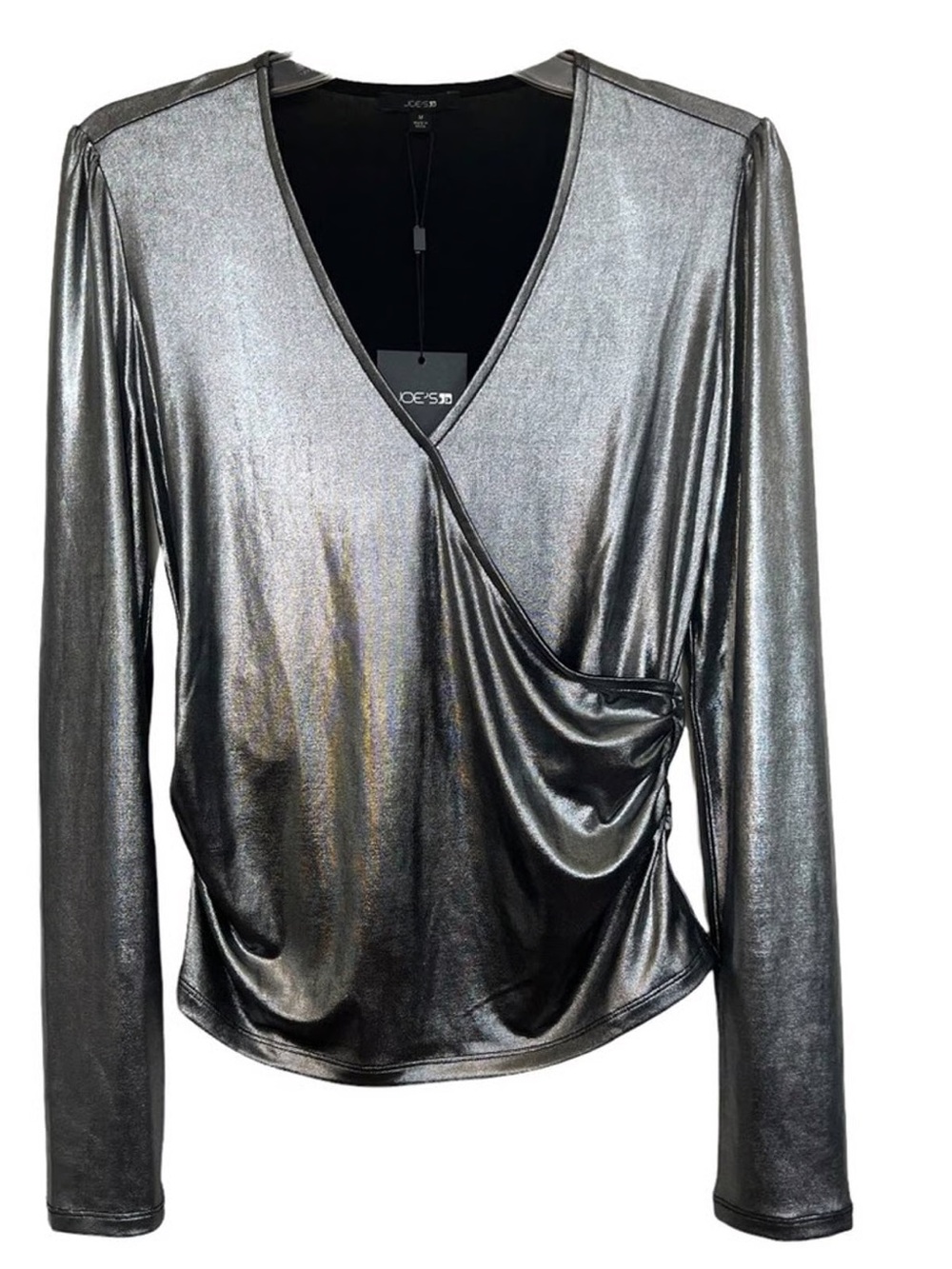 Joe's Jeans Metallic Silver Wrap-Front Long Sleeve Top